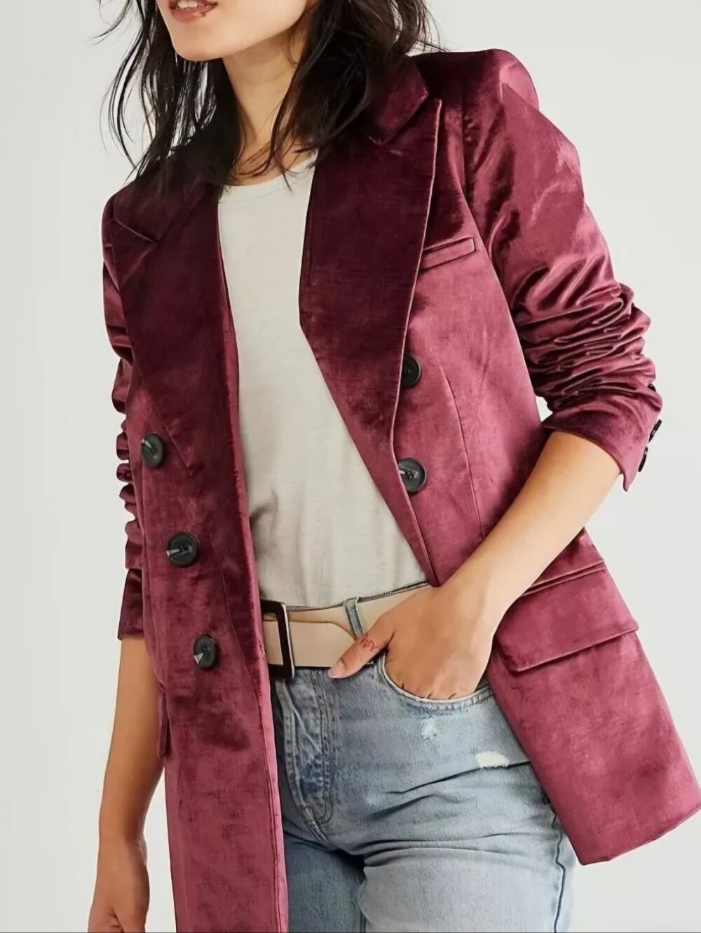 FREE PEOPLE Velvet Ashby Blazer in Mauve
